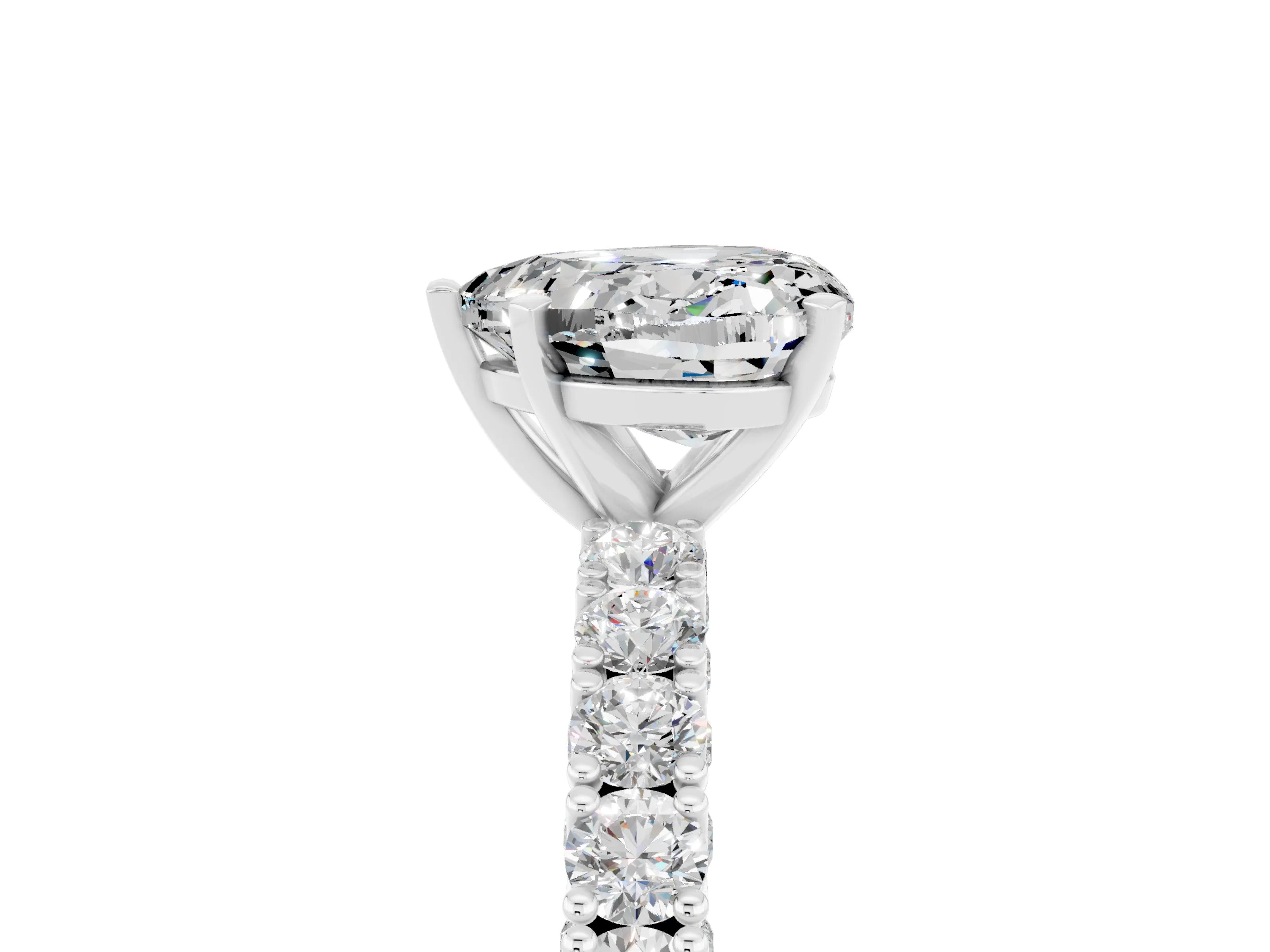 White gold Heart Cut Diamond Pavé Band Solitaire Ring with Prong Setting_5