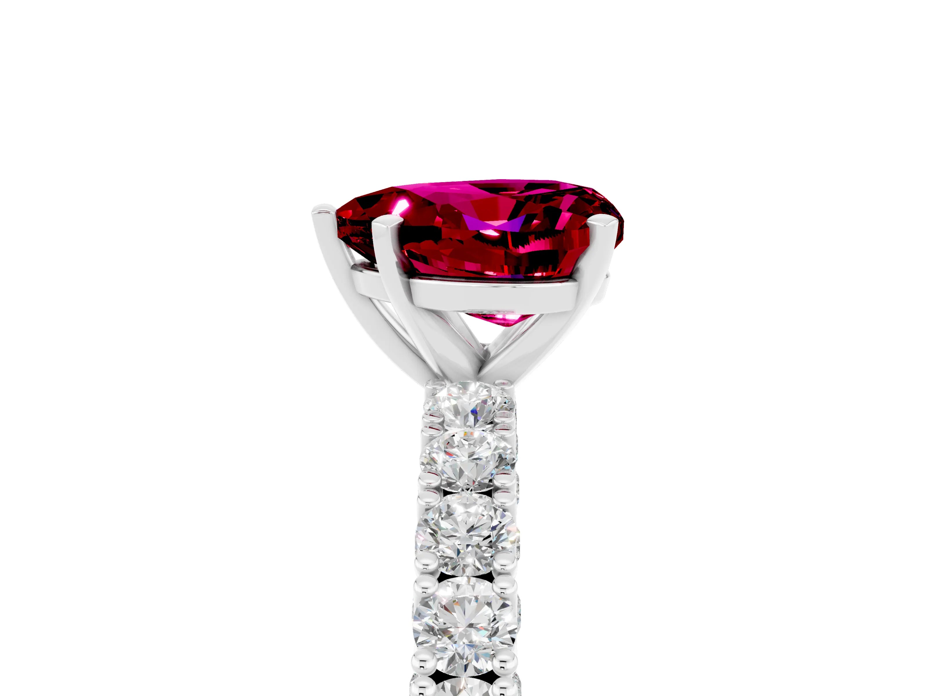 White gold Heart Cut Diamond Pavé Band Solitaire Ring with Prong Setting_5