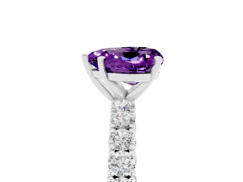 White gold Heart Cut Diamond Pavé Band Solitaire Ring with Prong Setting_5