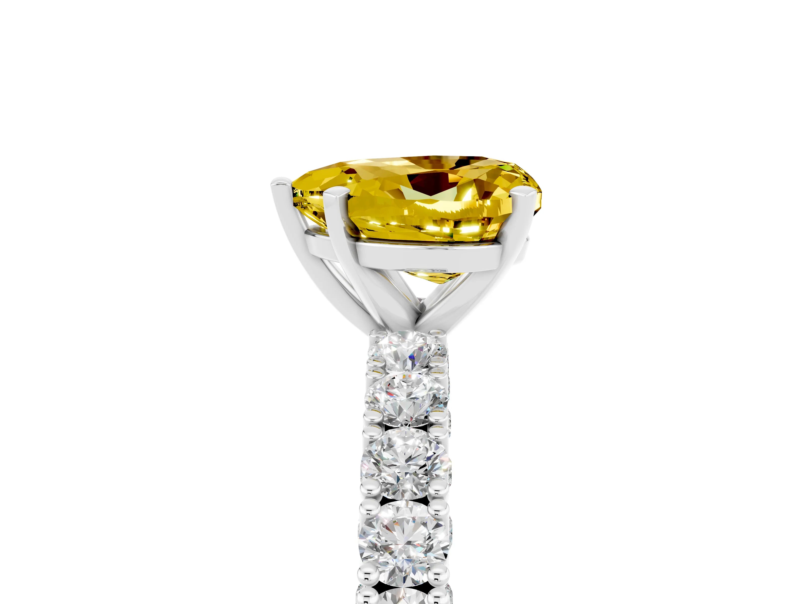 White gold Heart Cut Diamond Pavé Band Solitaire Ring with Prong Setting_5