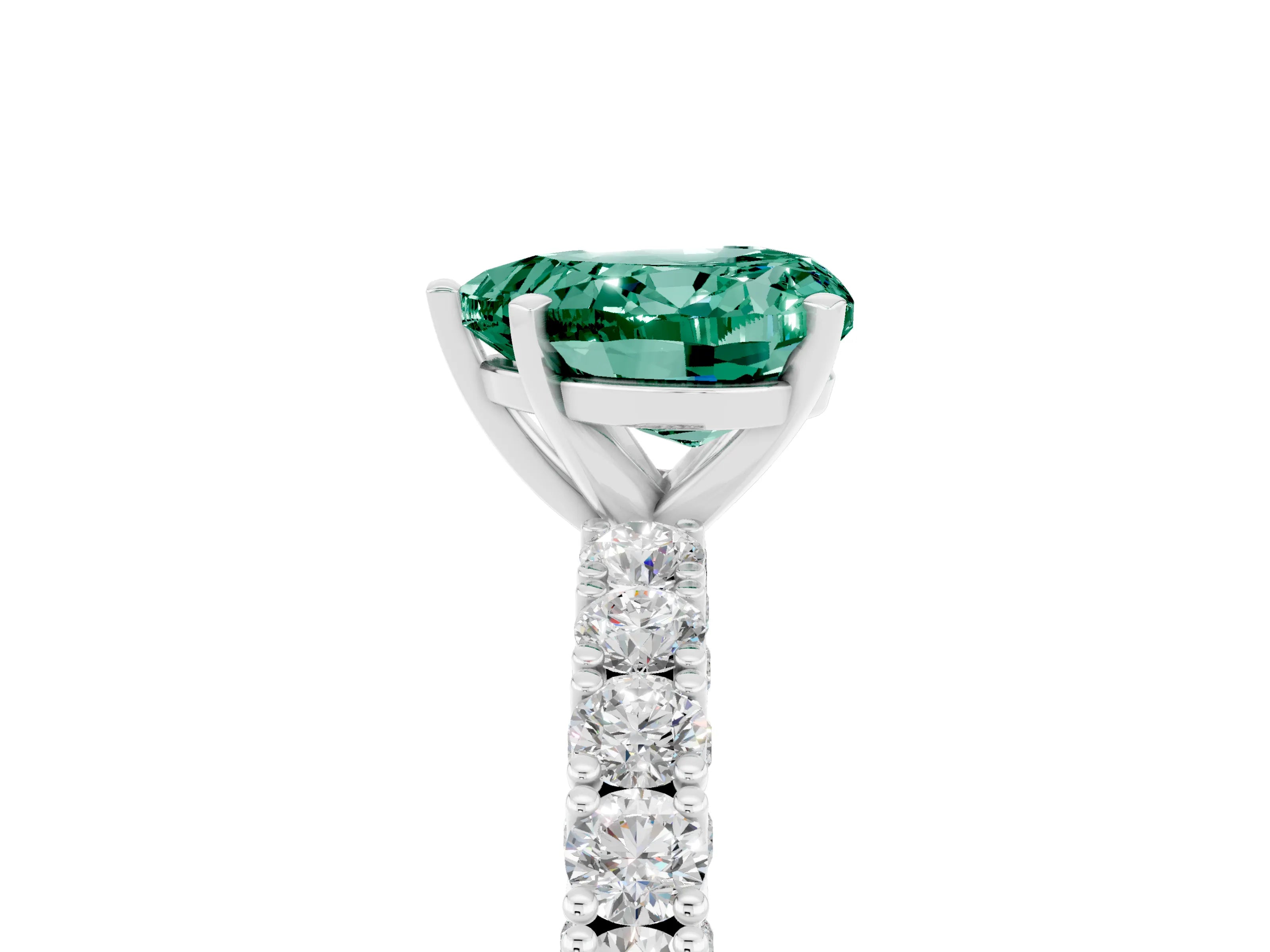 White gold Heart Cut Diamond Pavé Band Solitaire Ring with Prong Setting_5