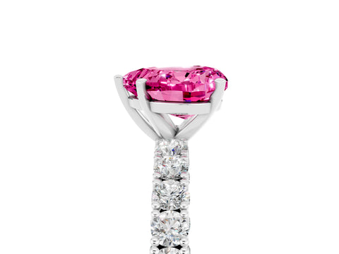 White gold Heart Cut Diamond Pavé Band Solitaire Ring with Prong Setting_5