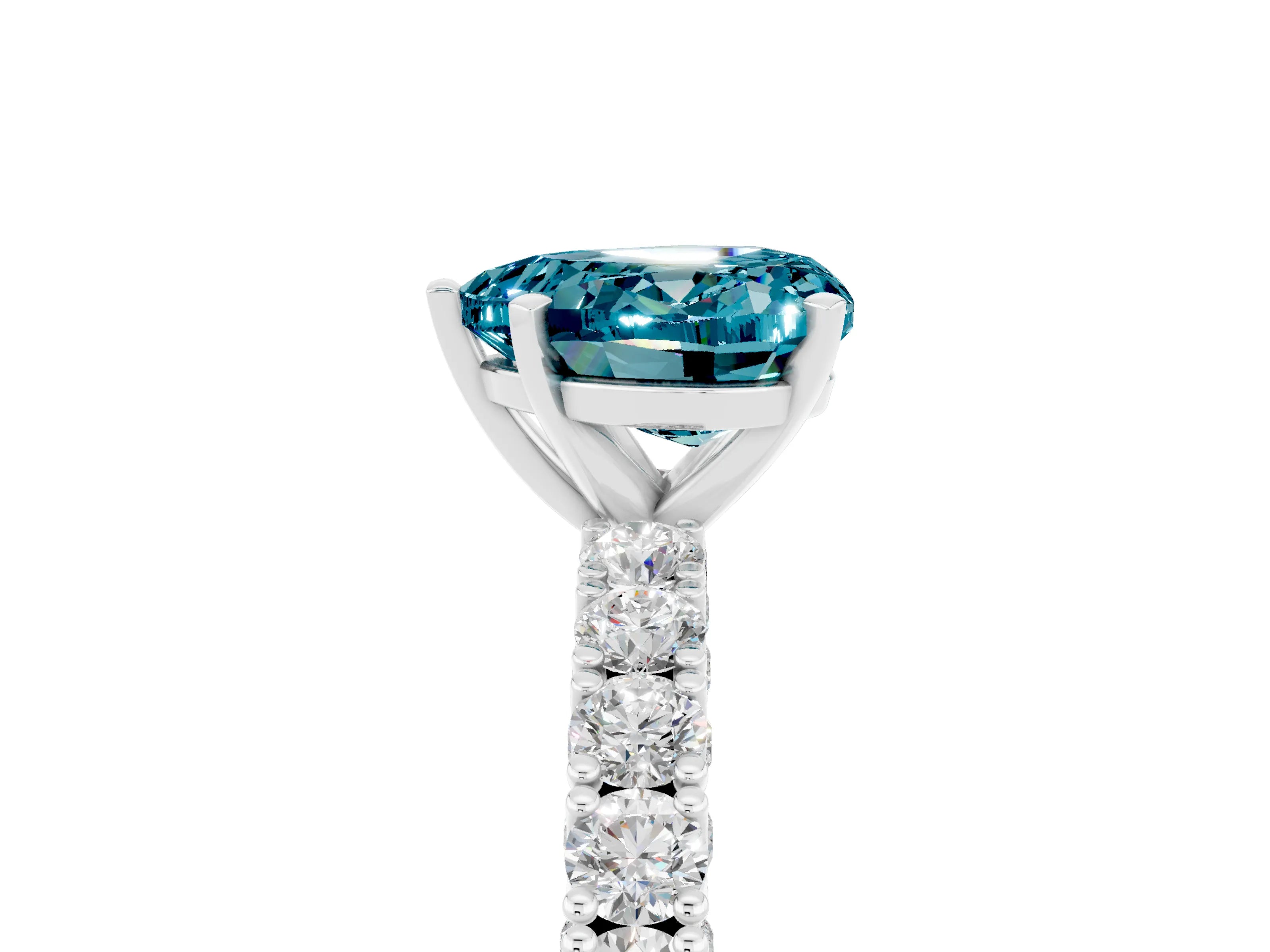 White gold Heart Cut Diamond Pavé Band Solitaire Ring with Prong Setting_5