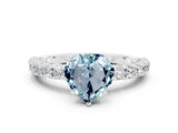 White gold Heart Cut Diamond Pavé Band Solitaire Ring with Prong Setting
