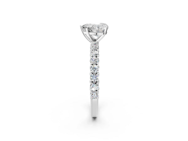 Platinum Heart-Shaped Solitaire Engagement Ring Setting with Two-Row Round Accent Band