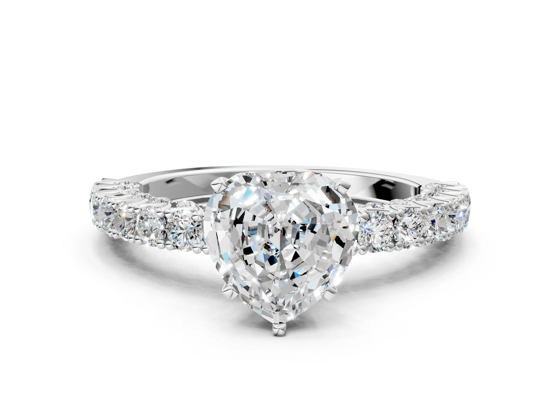 White gold Heart Cut Diamond Pavé Band Solitaire Ring with Prong Setting_77