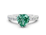 White gold Heart Cut Diamond Pavé Band Solitaire Ring with Prong Setting