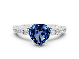 White gold Heart Cut Diamond Pavé Band Solitaire Ring with Prong Setting