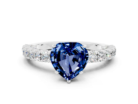White gold Heart Cut Diamond Pavé Band Solitaire Ring with Prong Setting