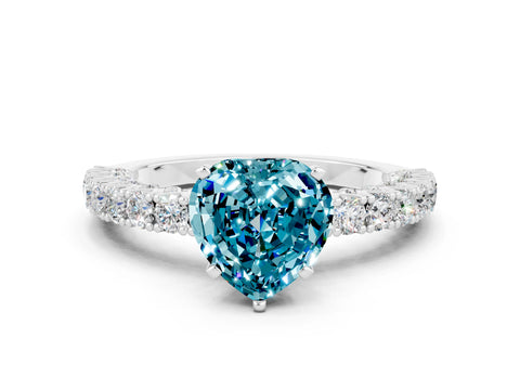 White gold Heart Cut Diamond Pavé Band Solitaire Ring with Prong Setting