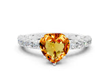 White gold Heart Cut Diamond Pavé Band Solitaire Ring with Prong Setting