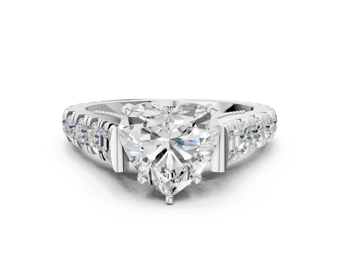 White gold Heart Cut Diamond Pavé Band Solitaire with Four-Prong Setting_16