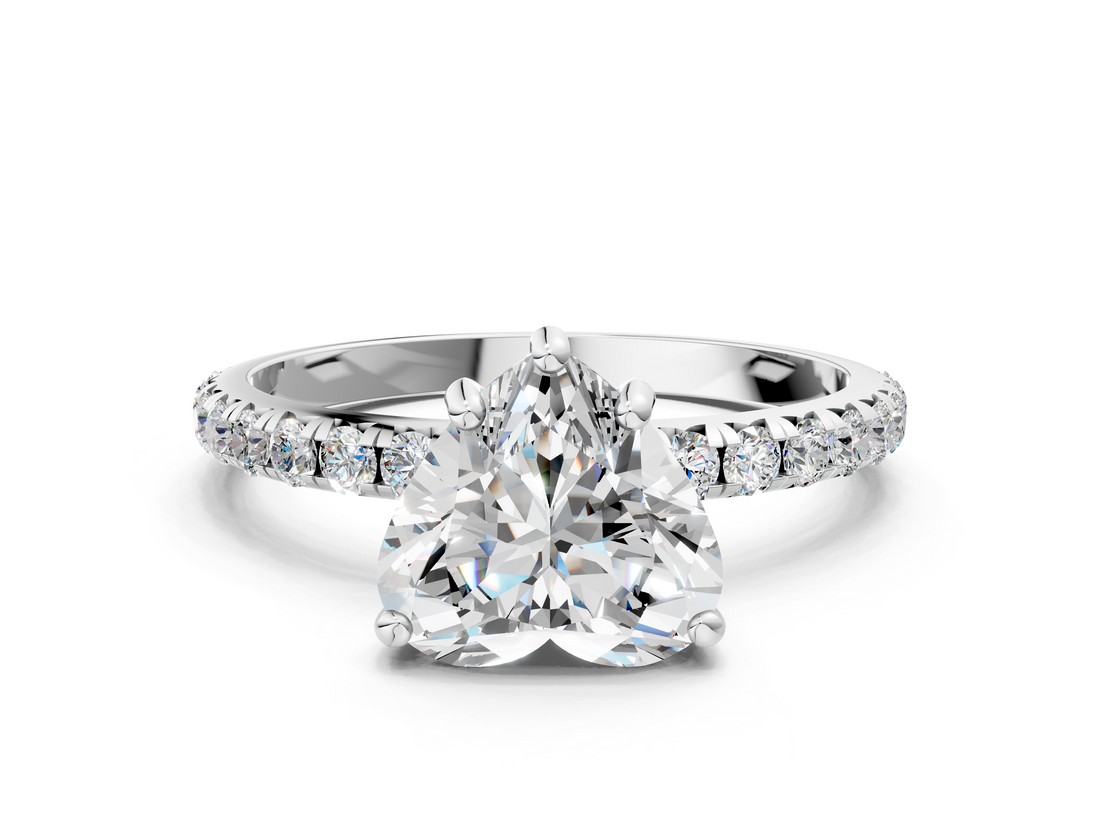 White gold Heart Cut Diamond Pavé Band Solitaire with Four-Prong Setting_3