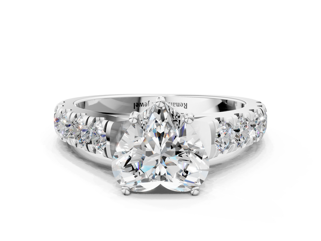 White gold Heart Cut Diamond Pavé Band Solitaire with Four-Prong Setting_35