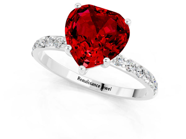 White gold Heart Cut Diamond Pavé Band with Six-Prong Setting