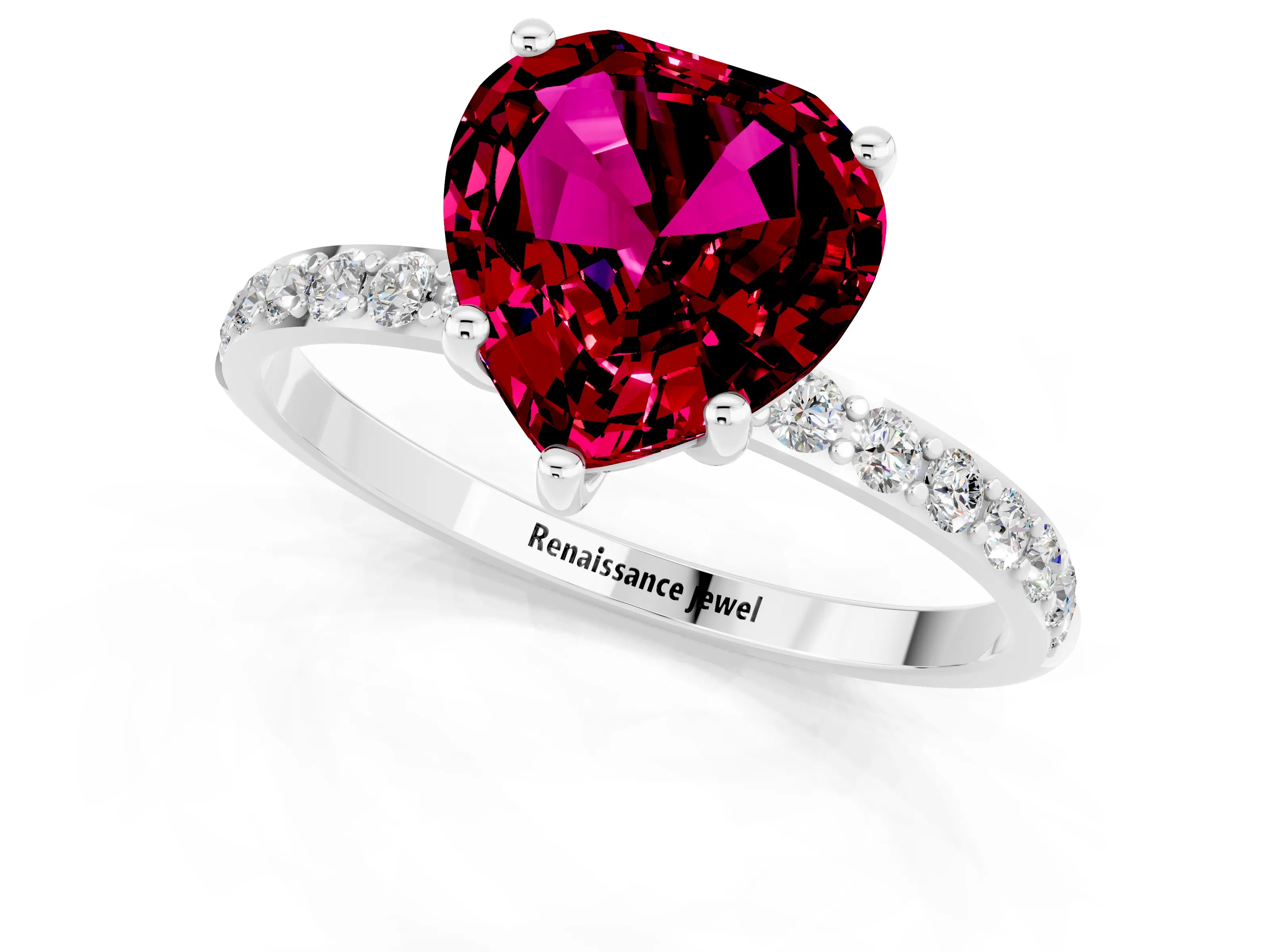 White gold Heart Cut Diamond Pavé Band with Six-Prong Setting_1