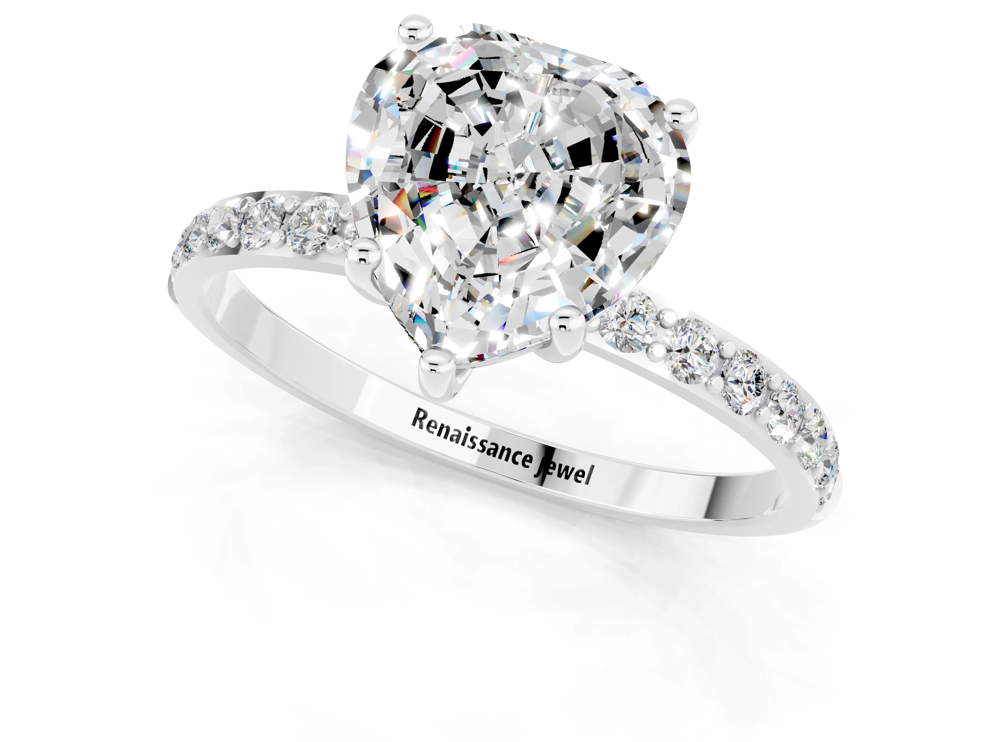 White gold Heart Cut Diamond Pavé Band with Six-Prong Setting_1