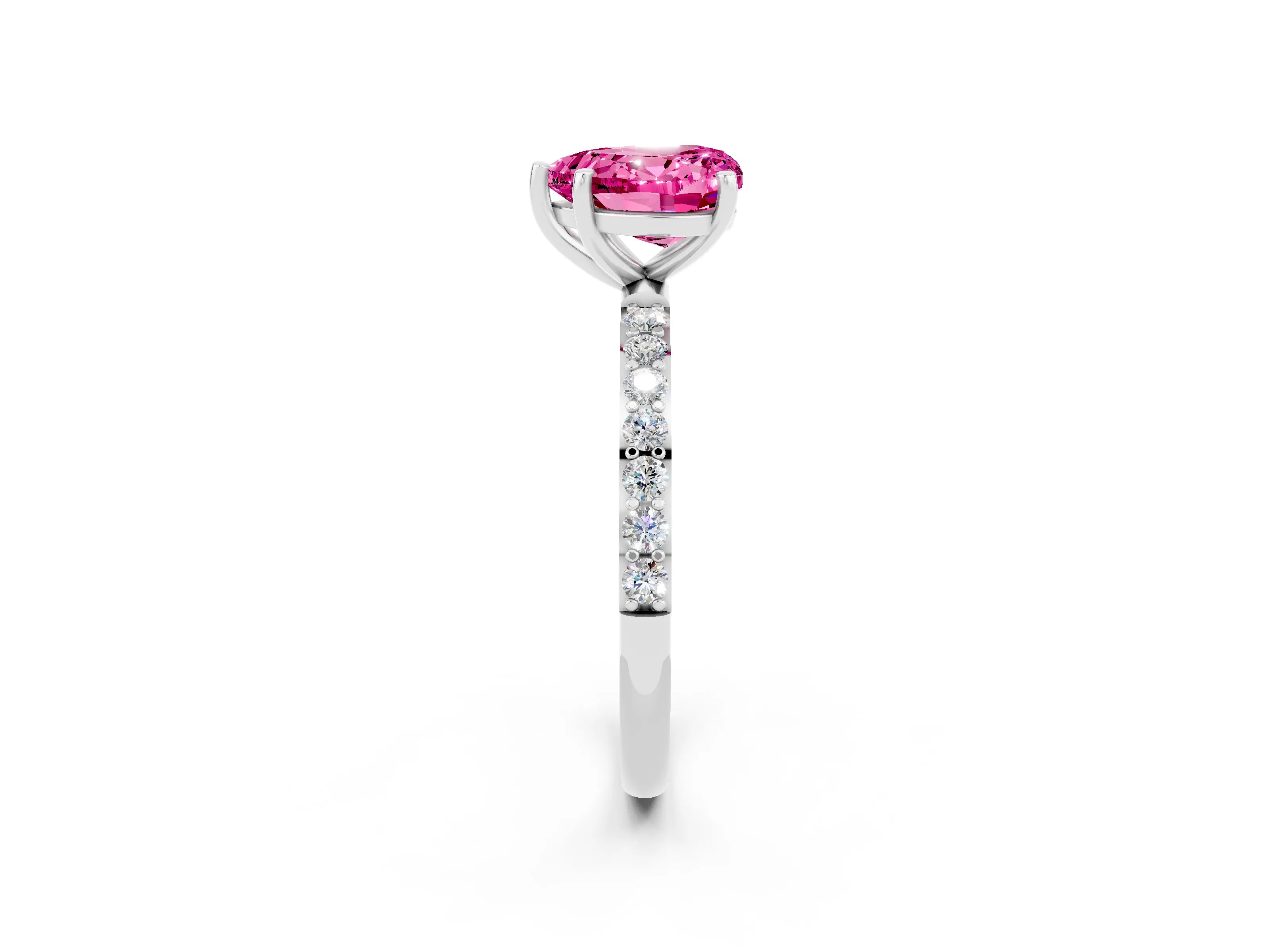 White gold Heart Cut Diamond Pavé Band with Six-Prong Setting_2