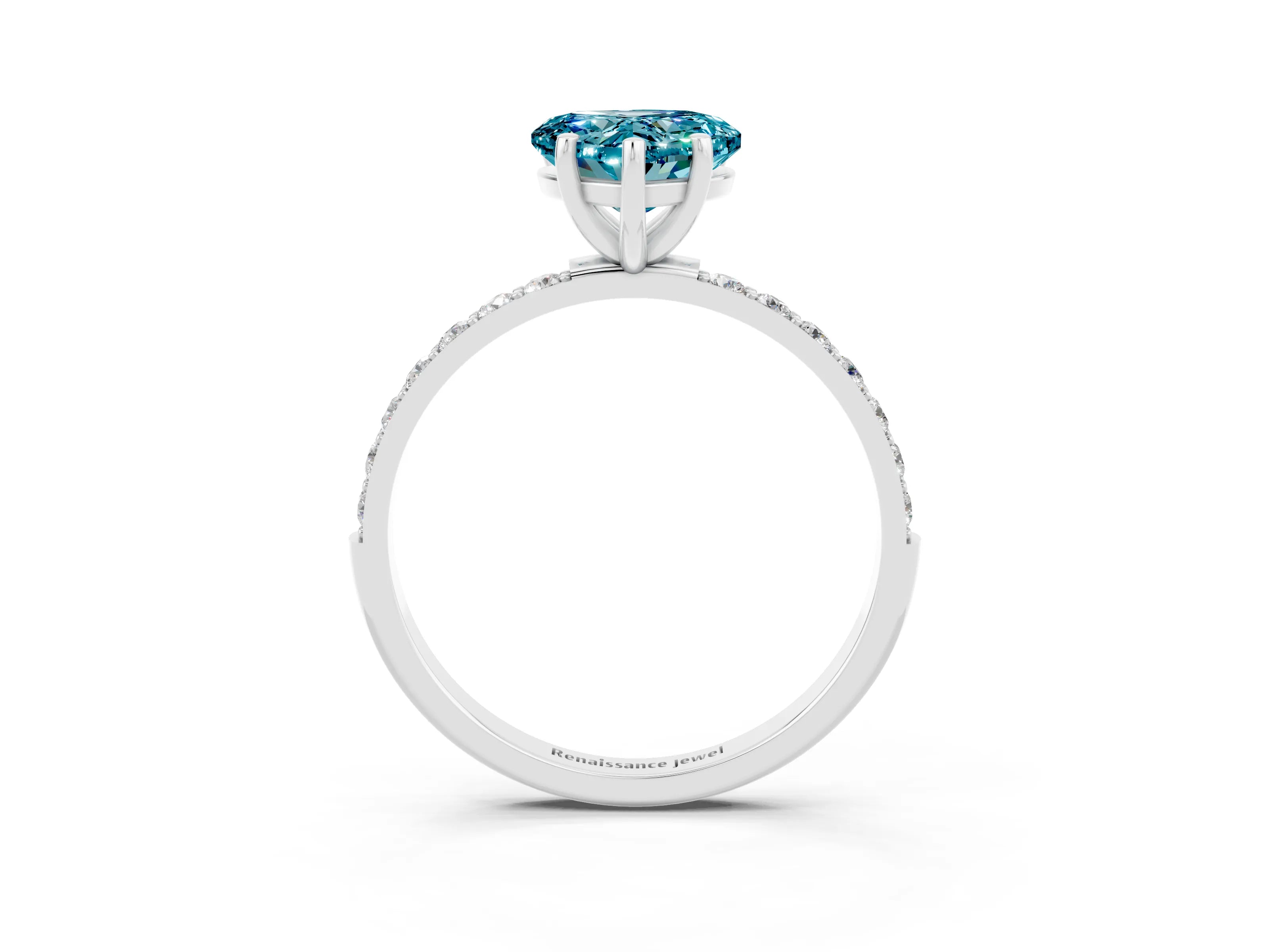 White gold Heart Cut Diamond Pavé Band with Six-Prong Setting_3