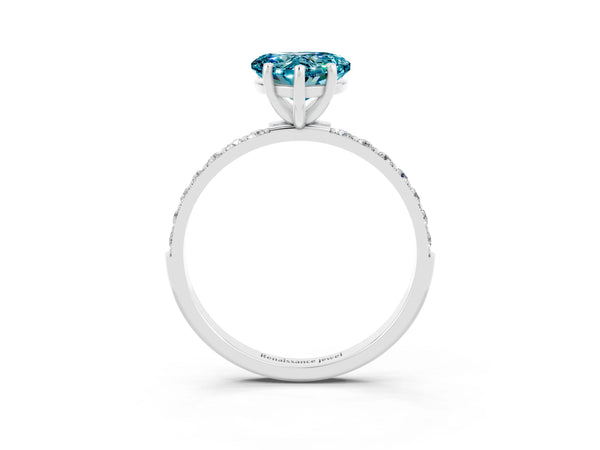 Platinum Heart Cut Diamond Pavé Band with Six-Prong Setting