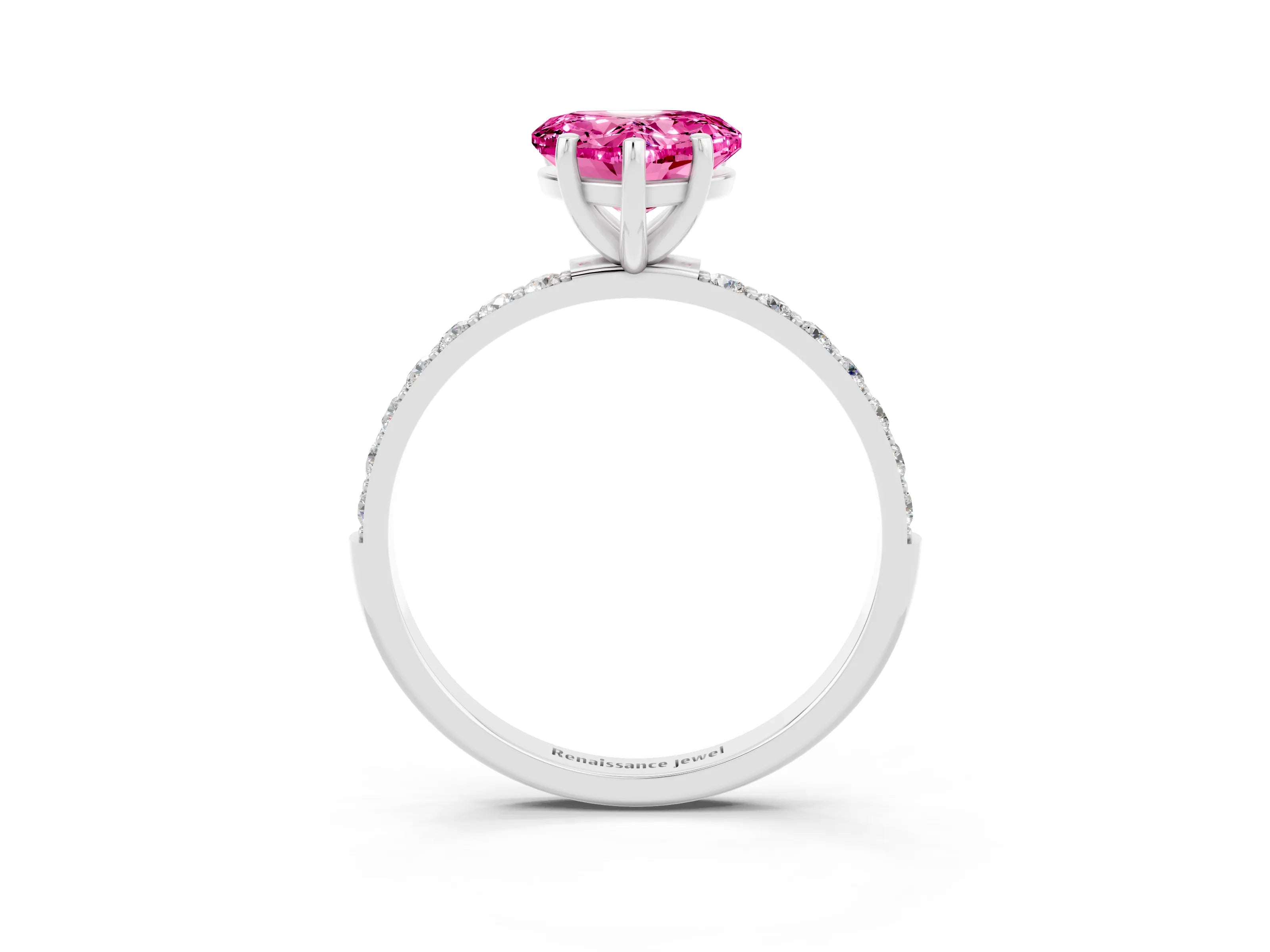 White gold Heart Cut Diamond Pavé Band with Six-Prong Setting_3