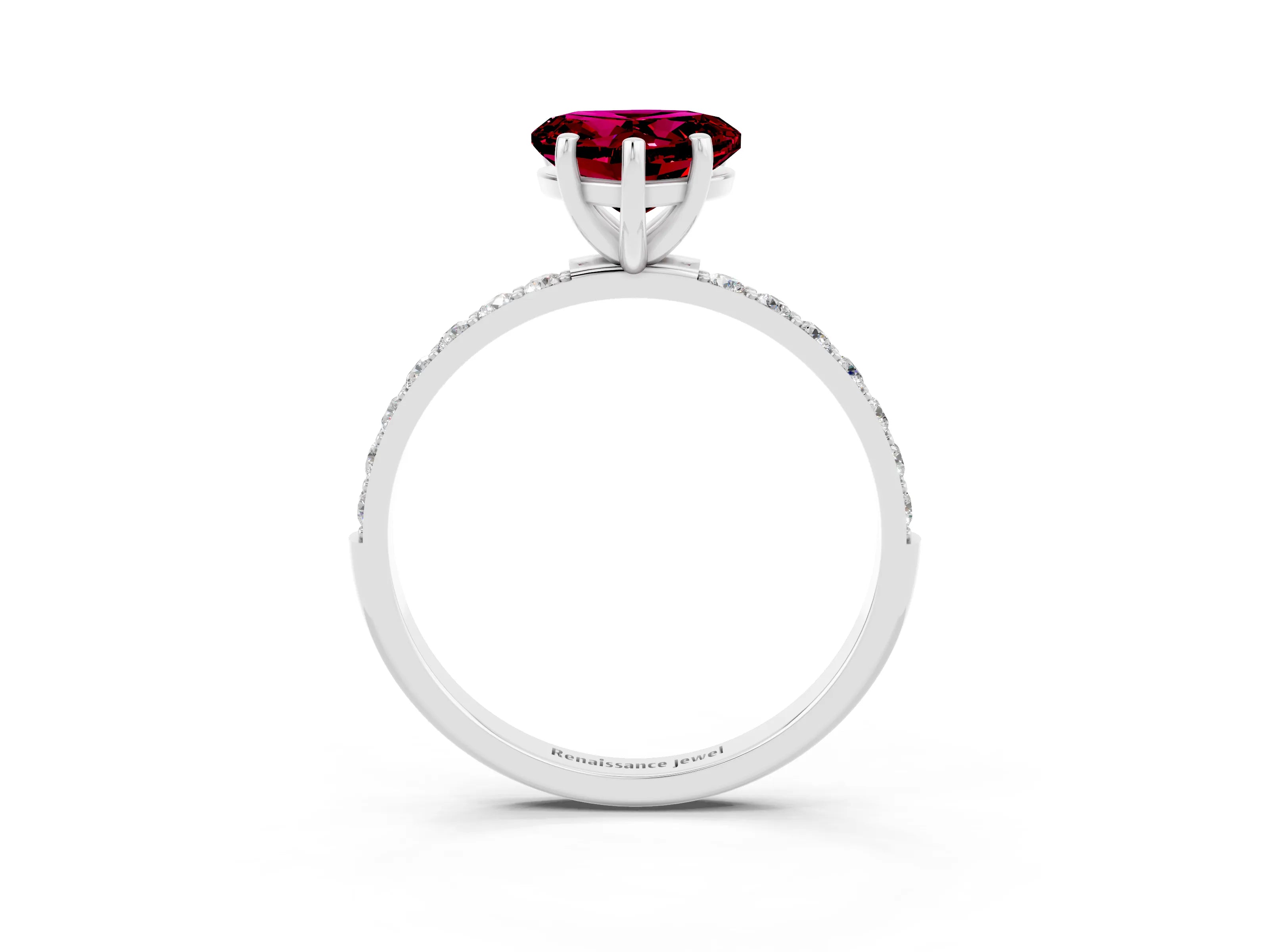 White gold Heart Cut Diamond Pavé Band with Six-Prong Setting_3