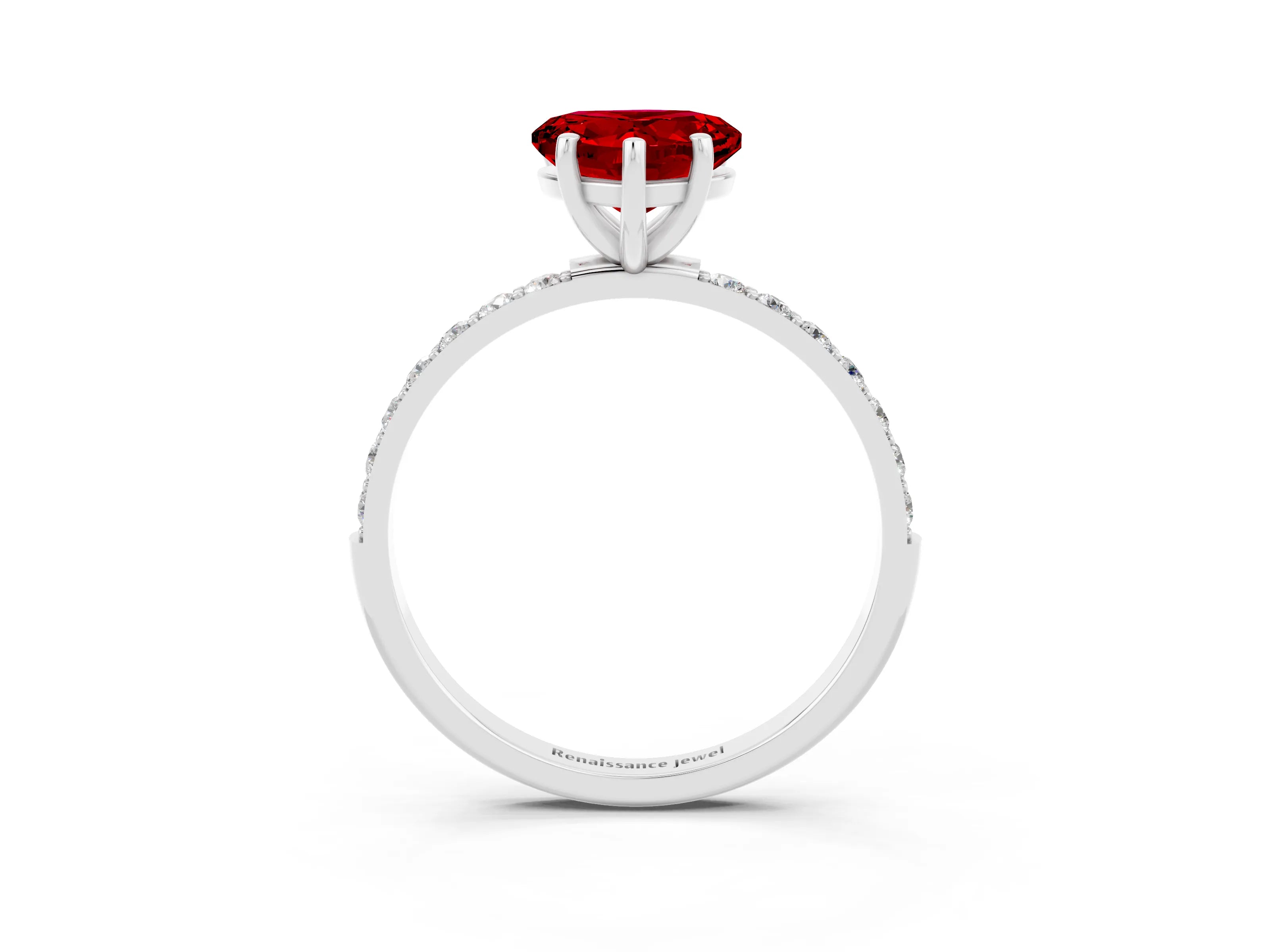 White gold Heart Cut Diamond Pavé Band with Six-Prong Setting_3