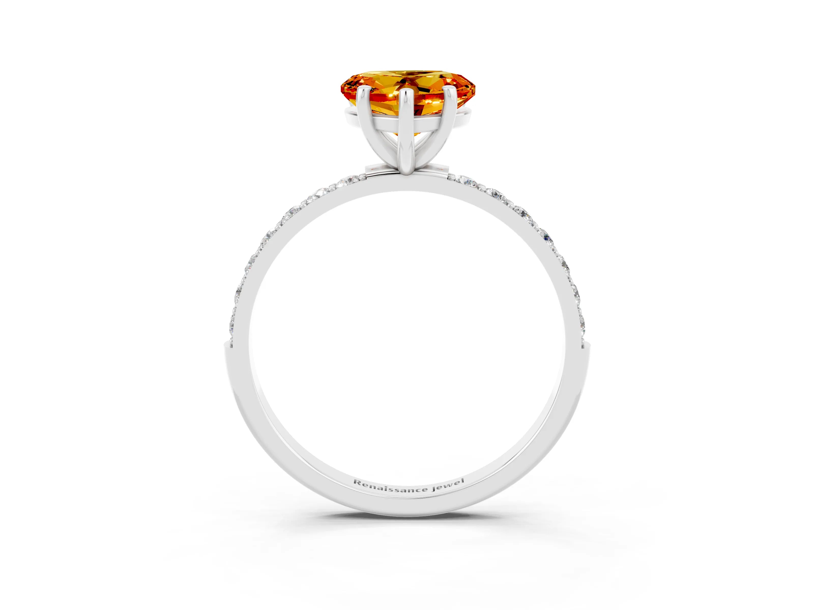 White gold Heart Cut Diamond Pavé Band with Six-Prong Setting_3