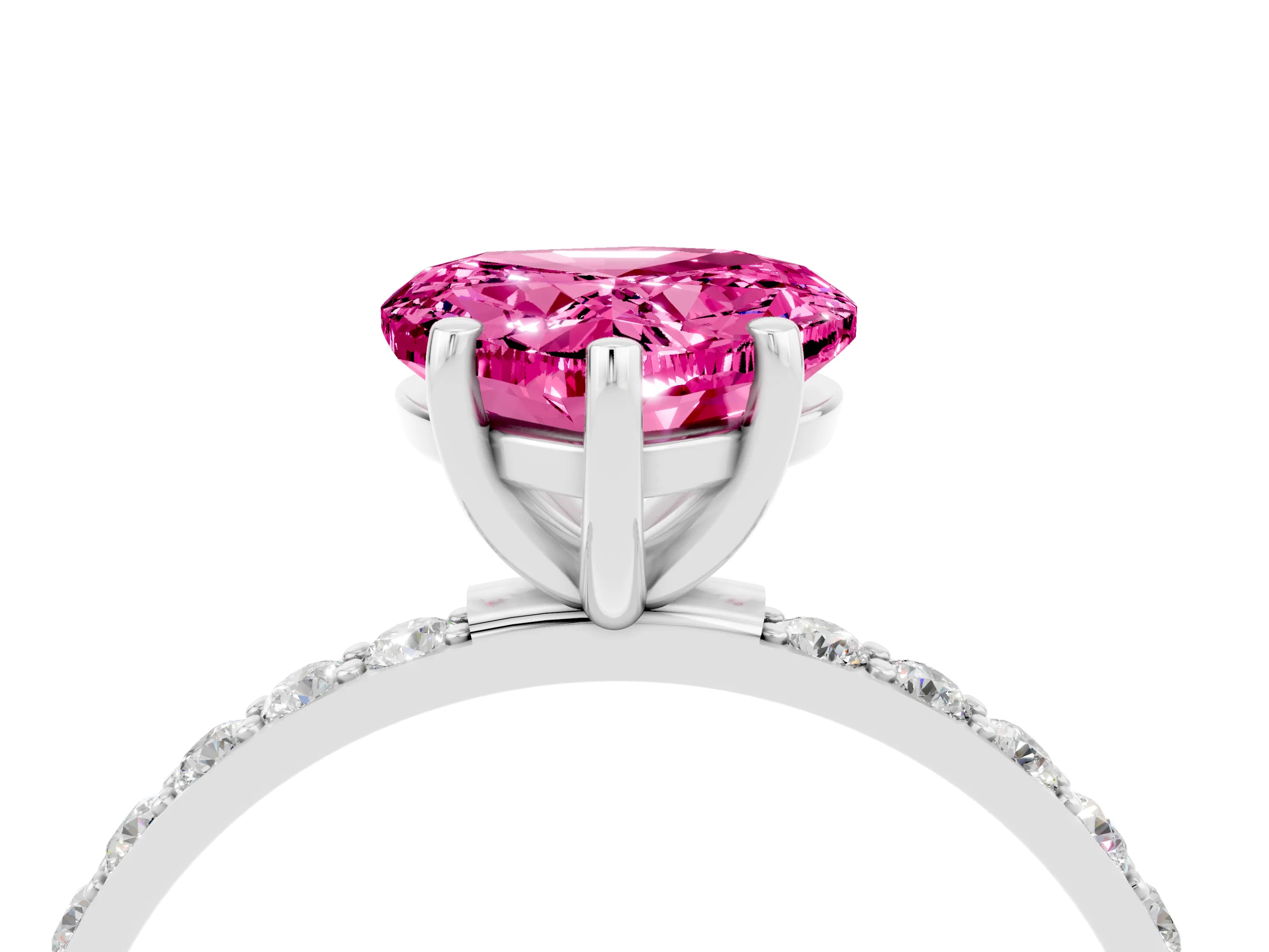 White gold Heart Cut Diamond Pavé Band with Six-Prong Setting_4