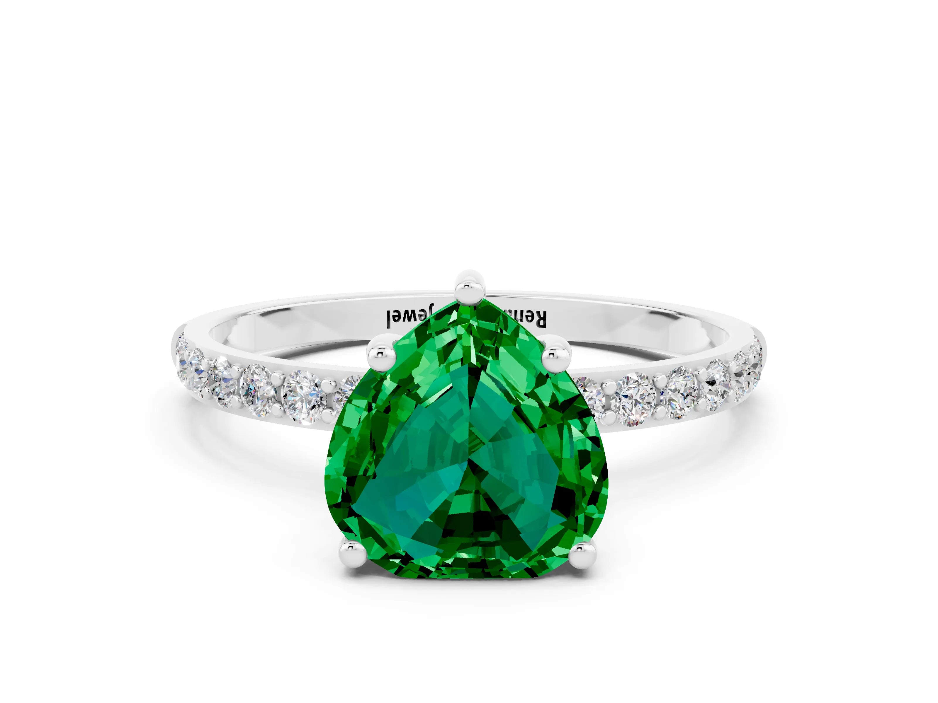 White gold Heart Cut Diamond Pavé Band with Six-Prong Setting