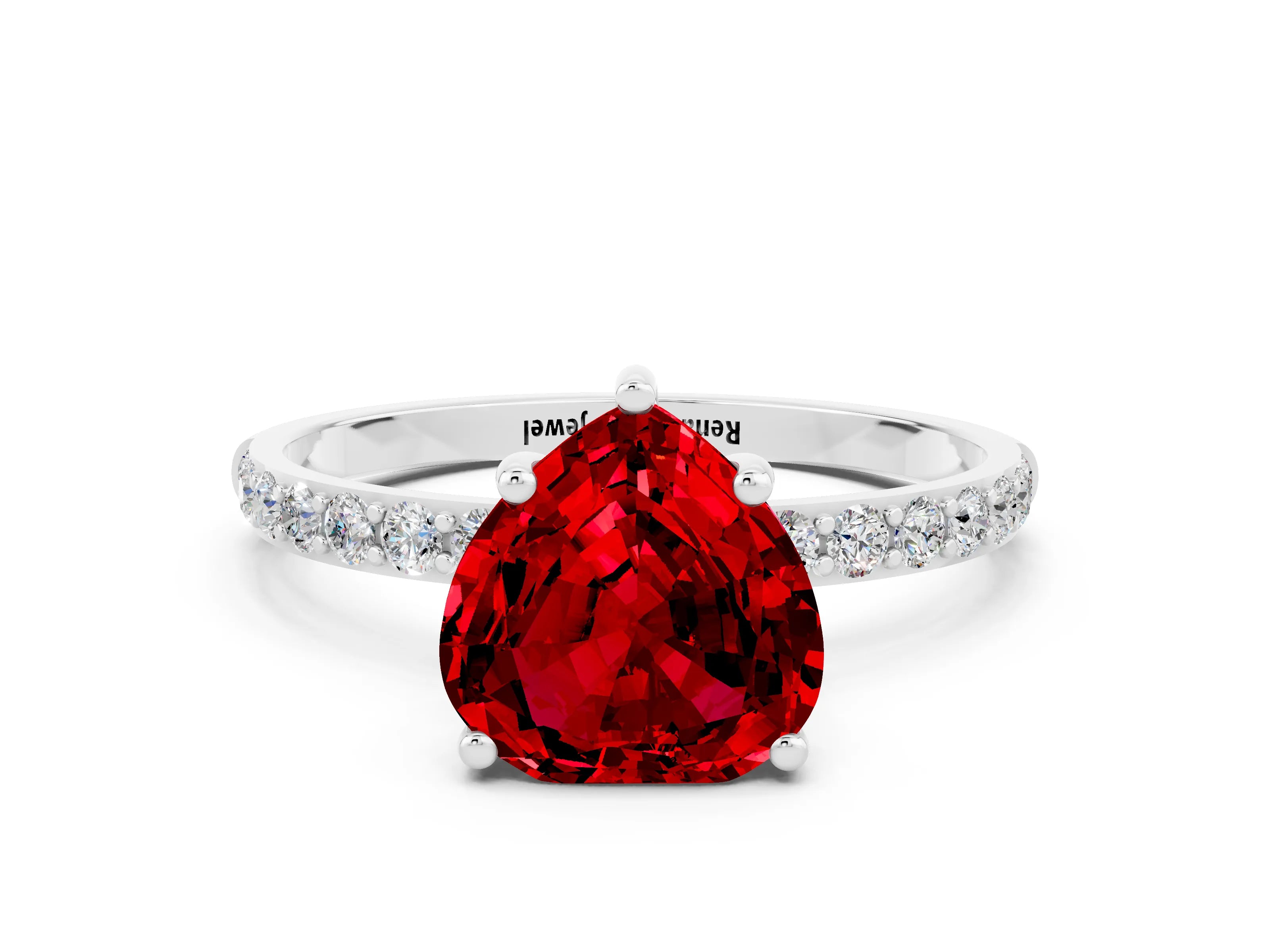 White gold Heart Cut Diamond Pavé Band with Six-Prong Setting