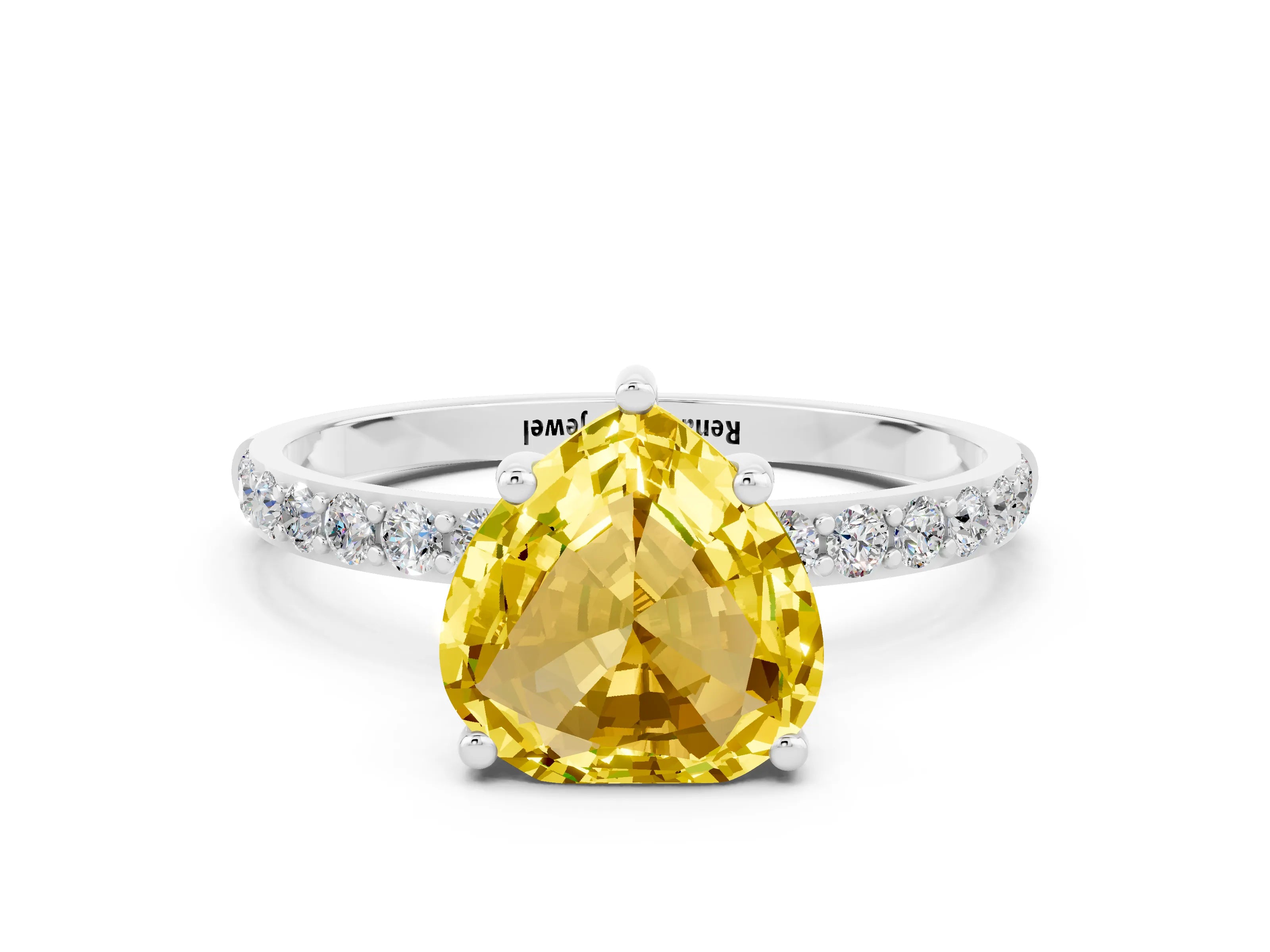 White gold Heart Cut Diamond Pavé Band with Six-Prong Setting