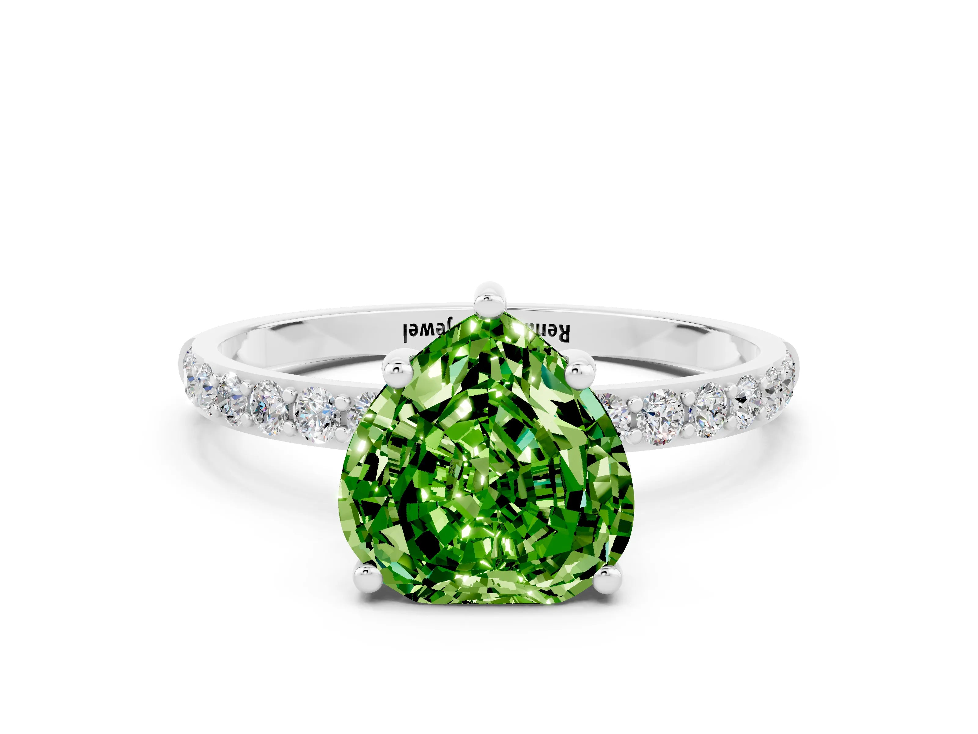 White gold Heart Cut Diamond Pavé Band with Six-Prong Setting