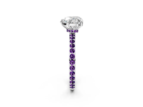 White gold Heart Cut Diamond Pavé Engagement Ring with Round with Amethyst side stone Accents and Prong Setting_14