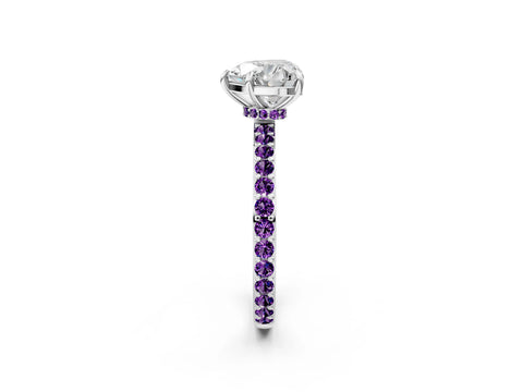 White gold Heart Cut Diamond Pavé Engagement Ring with Round with Amethyst side stone Accents and Prong Setting_38