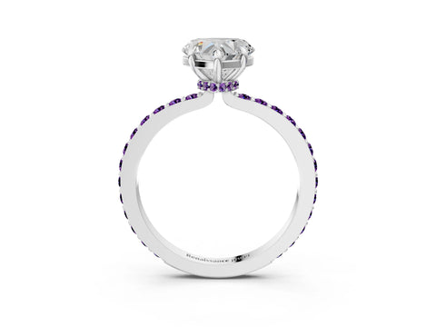 White gold Heart Cut Diamond Pavé Engagement Ring with Round with Amethyst side stone Accents and Prong Setting_3