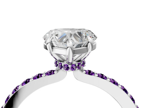 White gold Heart Cut Diamond Pavé Engagement Ring with Round with Amethyst side stone Accents and Prong Setting_40