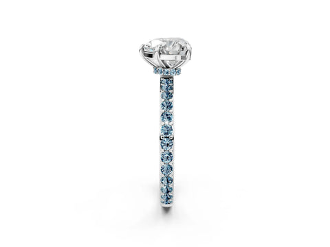 White gold Heart Cut Diamond Pavé Engagement Ring with Round with Aquamarine side stone Accents and Prong Setting_14