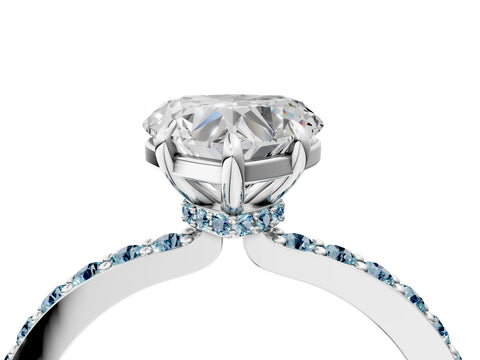 White gold Heart Cut Diamond Pavé Engagement Ring with Round with Aquamarine side stone Accents and Prong Setting_16