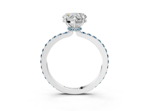 White gold Heart Cut Diamond Pavé Engagement Ring with Round with Aquamarine side stone Accents and Prong Setting_27