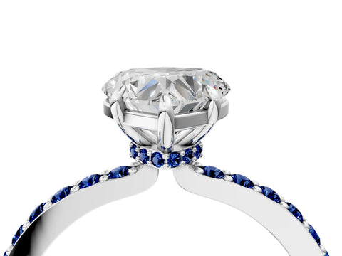 White gold Heart Cut Diamond Pavé Engagement Ring with Round with Blue Sapphire side stone Accents and Prong Setting_16