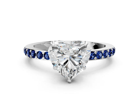White gold Heart Cut Diamond Pavé Engagement Ring with Round with Blue Sapphire side stone Accents and Prong Setting_24