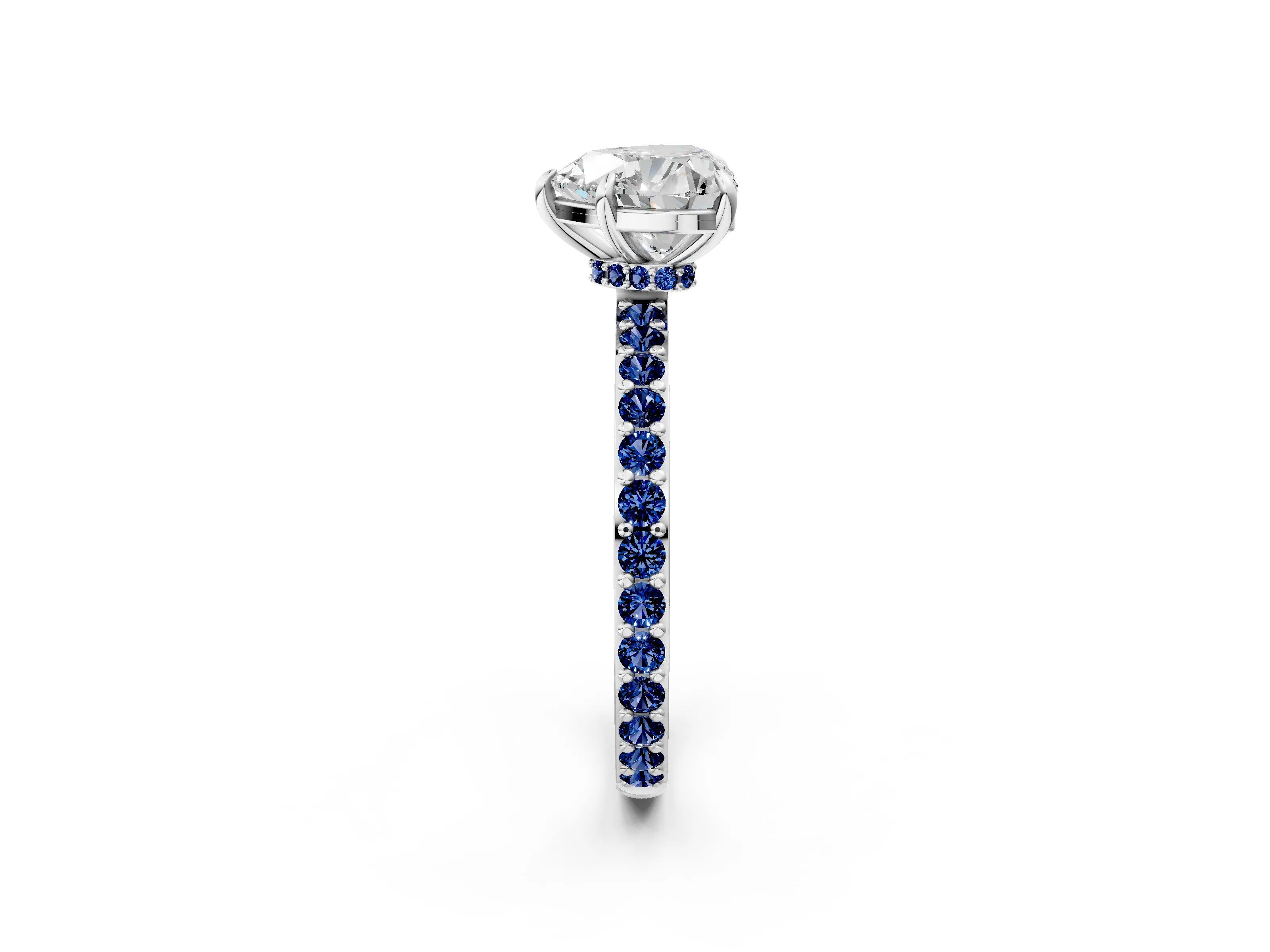 White gold Heart Cut Diamond Pavé Engagement Ring with Round with Blue Sapphire side stone Accents and Prong Setting_26