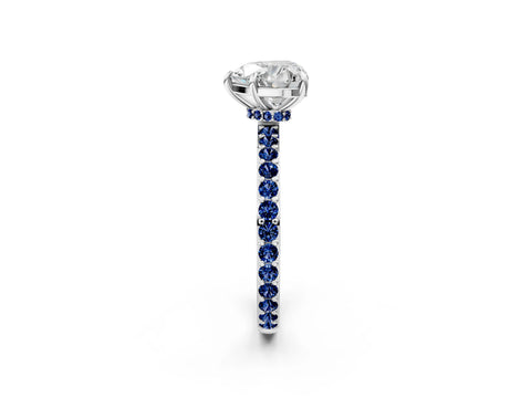 White gold Heart Cut Diamond Pavé Engagement Ring with Round with Blue Sapphire side stone Accents and Prong Setting_26
