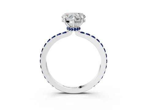 White gold Heart Cut Diamond Pavé Engagement Ring with Round with Blue Sapphire side stone Accents and Prong Setting_27