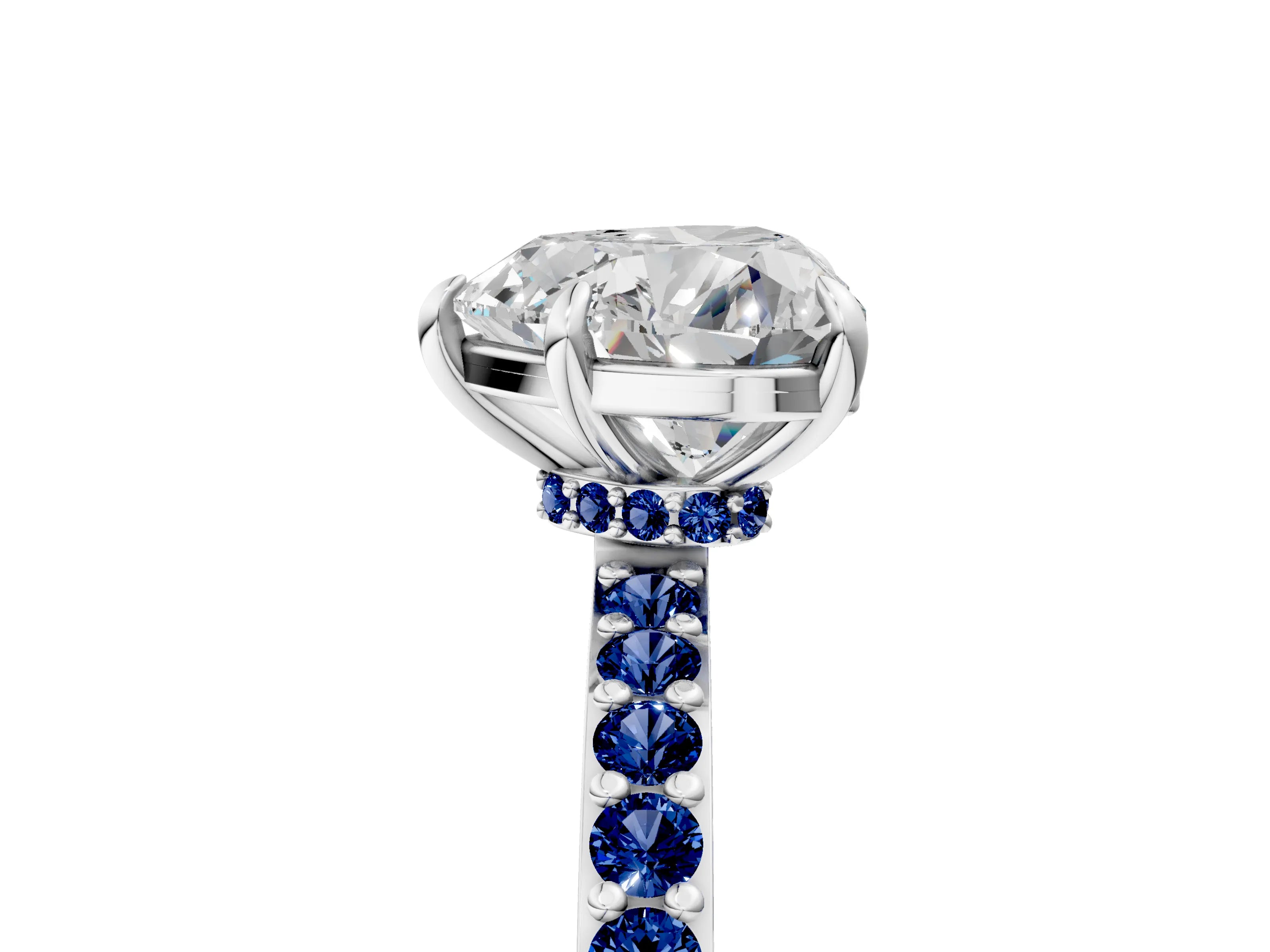 White gold Heart Cut Diamond Pavé Engagement Ring with Round with Blue Sapphire side stone Accents and Prong Setting_29