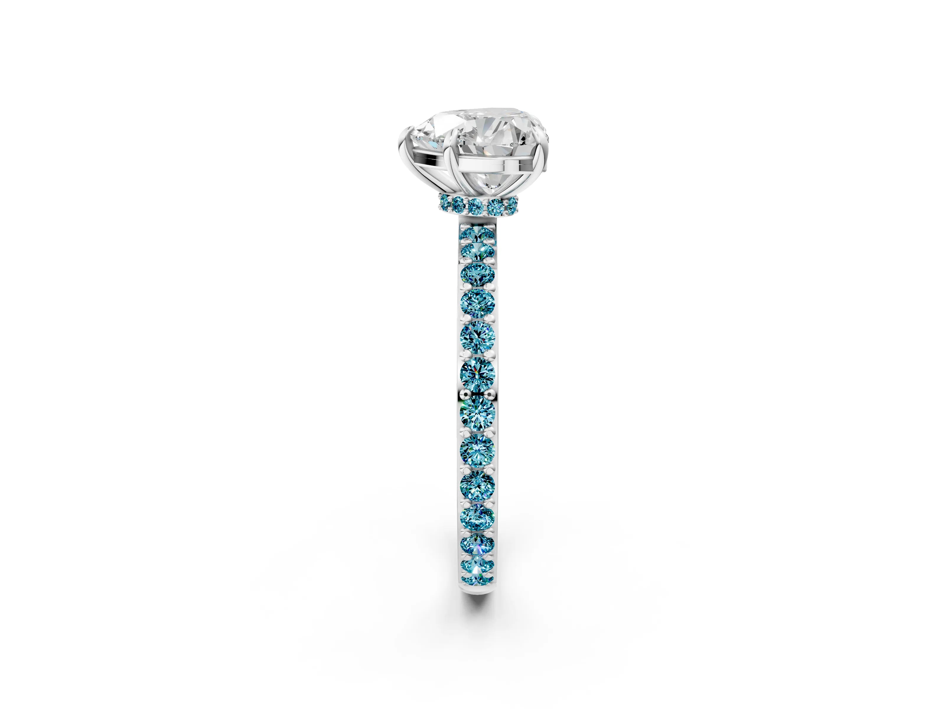 White gold Heart Cut Diamond Pavé Engagement Ring with Round with Blue Topaz side stone Accents and Prong Setting_14