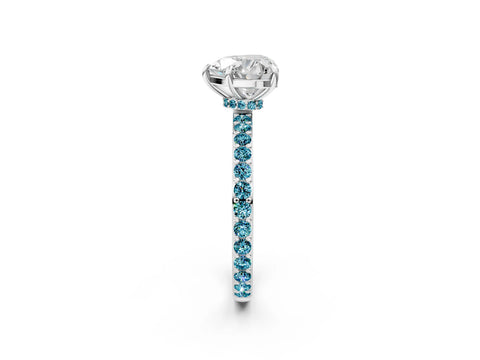 White gold Heart Cut Diamond Pavé Engagement Ring with Round with Blue Topaz side stone Accents and Prong Setting_14