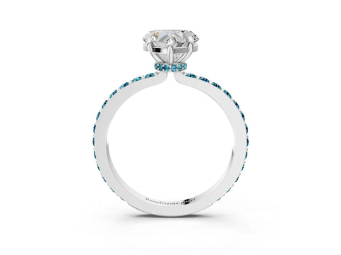 White gold Heart Cut Diamond Pavé Engagement Ring with Round with Blue Topaz side stone Accents and Prong Setting_15