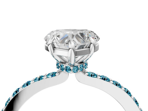 White gold Heart Cut Diamond Pavé Engagement Ring with Round with Blue Topaz side stone Accents and Prong Setting_16